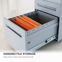 Armoire de classement mobile à 3 tiroirs gris argenté avec serrure, meuble de bureau en métal