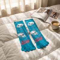 Chaussettes pour enfants à 5 orteils - Polyester/coton antidérapantes à imprimé de dessin animé respirantes et douces extensibles pour le sport et le quotidien
