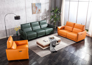 Ensemble de canapés inclinables trois places en cuir véritable de luxe avec fonctions de massage et de refroidissement extensibles, design moderne, structure métallique - Product Image 3