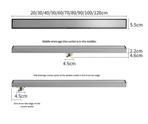OEM Long Strip 304 Stainless Steel Floor Drain Anti-odor Filter Ultra-narrow Hidden Design Brushed Surface Bathroom - Product Image 6