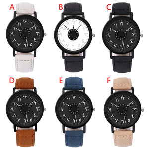 <span class=keywords><strong>Montre</strong></span> pour homme Bracelet en cuir Chiffres arabes Montres à <span class=keywords><strong>cadran</strong></span> rotatif pour la mode masculine Montres-bracelets à quartz décontractées Reloj - Product Image 2