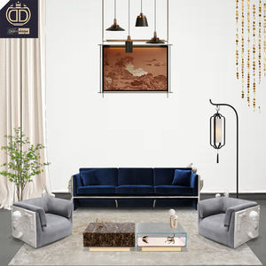 Divano con Braccioli Scultorei Artistici, Rivestimento in Velluto Blu, Design Unico, Lussuoso Divano in Spugna per Ville, Appartamenti e Salotti - Product Image 1