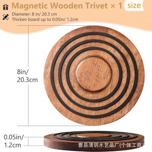 Wooden Round Magnetic Heat Insulating Pot Mat Acacia Wood With Magnetic Base <b>Kitchen</b> Countertop Casserole Pad Anti Scalding - Product Image 3