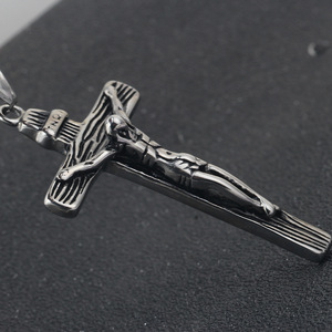 <b>Cross</b> Redemption Titanium Steel Pendant 39mm Vintage Distressed Black Stainless Steel Necklace For Religious Ceremonies Daily - Product Image 4