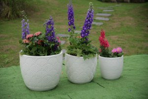 Glazed Ceramic Flower <b>Pot</b> Set Matte White Palm Leaf Embossed Texture Indoor Planters <b>Drainage</b> Hole Eco-Friendly Home Garden - Product Image 6