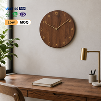 Jam Dinding Bulat Digital Art Deco Kayu Walnut Hitam Alami dengan Jarum Kuningan, Hiasan Dinding Senyap untuk Ruang Tamu, Kantor, dan Rumah
