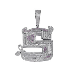 Ciondolo <span class=keywords><strong>Lettera</strong></span> <span class=keywords><strong>S</strong></span> Personalizzato in Ottone con Zirconia Cubica Viola Taglio Baguette per Uomo e Donna, Charm Hip Hop con Catena Cubana da 12mm - Product Image 5
