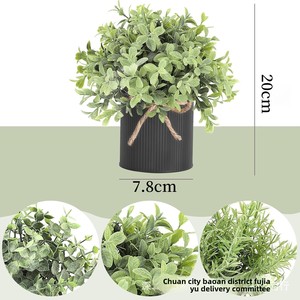 Mini Farmhaus Rustikale Verzinkte Metalltöpfe 3er-Set Künstliche Eukalyptus-Pflanzen für Innenräume Tisch Büro Tischdekoration Immergrün - Product Image 2