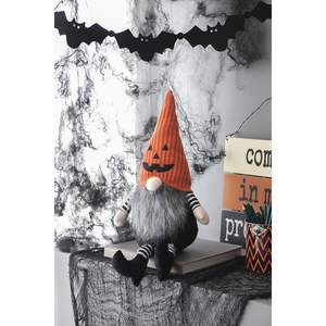 Gnome d'Halloween DB 8.3x4.7x23.5 avec chapeau en tricot orange assis en tissu pour décor de vacances - Product Image 6