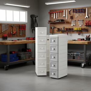 Armoire de rangement en maille blanche à 5 tiroirs 33x15x85cm, organisateur gain de place pour magasin, montage facile, unité de tiroirs en plastique durable - Product Image 2