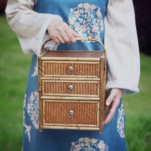 Bamboo Tea Cabinet With <b>Drawers</b> 21x14x8cm Portable <b>Storage</b> Organizer For Living Room Standing Type - Product Image 1