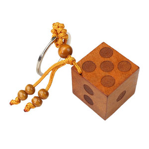 Peach Wood Dice <b>Keychain</b> Portable Ethnic Style Car Charm Gift Accessory - Product Image 5