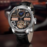 Reloj Mecánico Automático Unisex PINDU, Serie Clásica a la Moda Godfather, 45.5MM, Puntero, Acero Inoxidable, Movimiento SEIKO, 3BAR