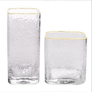 Tasses carrées en verre de Style japonais avec bord doré pour boire de l'eau, du thé, du jus, du lait, du café, du <span class=keywords><strong>Whisky</strong></span>, de la bière - Product Image 6
