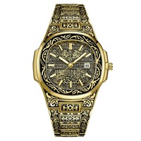 Montre d'affaires vintage rétro M1194 pour hommes, mouvement à quartz de luxe, affichage de la date, chiffres romains, style Moyen-Orient, cadran noir