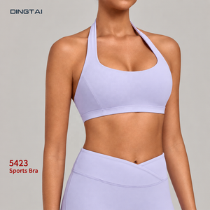 Sujetador deportivo Dingtai con espalda recortada y tirantes fijos para mujer, con almohadillas extraíbles, sin aros, soporte medio, transpirable, color liso, para pickleball - Product Image 1