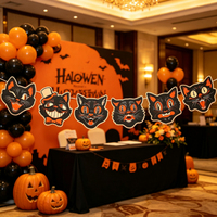 Bannière Guirlande Vintage Visage de Chat Halloween Très Vendue pour Décoration Murale Ambiance Fête