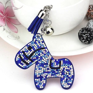 Cartoon Diamond-<b>studded</b> Crystal Wooden Horse Keychain, Creative <b>Bag</b> Hanger, Plush Fabric, Diamond Keychain - Product Image 2