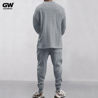 Ensemble deux pièces décontracté en coton tricoté pour homme grande taille, chemise à manches longues col en V respirante unie confortable pour l'automne