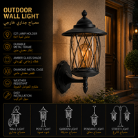 Lanterne murale extérieure classique avec cadre en treillis diamanté pour l'éclairage des jardins de villas