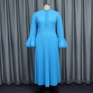 AM040731 Robes <span class=keywords><strong>de</strong></span> soirée tendance pour femme, décontractées et élégantes, col rond, manches évasées, plissées, pour l'église ou les soirées - Product Image 4