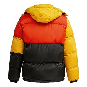 Color Blocking Puffer <b>Jacket</b> With Hood Zipper Windproof <b>Winter</b> Coat Unisex Casual Thick Polyester Filling Regular Fit - Product Image 3