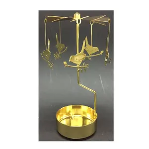 High quality stainless steel metal bird spinning gold carousel tea light candle holder rotary