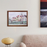 Tableau mural de luxe sur toile avec cadre en bois, impression vintage de paysages européens et fleurs, idéal pour la décoration intérieure et les mariages