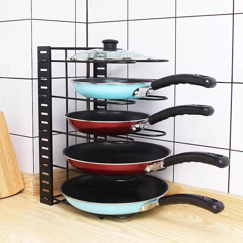 Hot Sale 5 Tier 8 Tier Pot Rack Kitchen Cooker Organizer Shelf Adjustable Pots And Pans Organizer For Cabinet