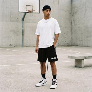 OEM Custom <b>High</b> Quality Logo 400GSM French Terry Men Sweat Shorts Black Streetwear Heavyweight Oversized Above <b>Knee</b> Gym Shorts - Product Image 2