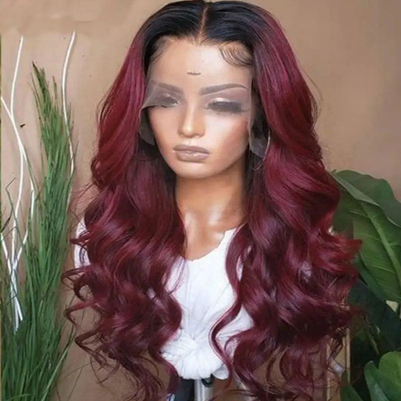 13x4 Lace Front Human Hair Wigs Chocolate Ombre Brown Red Pre Plucked Body Wave Lace Wig 150% Density Brazilian Remy Hair Wigs