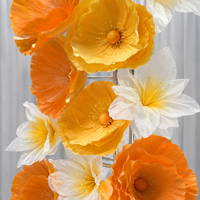 Tour de fleurs géante en papier jaune-orange, installation d'installations florales artificielles pour événements de mariage, décoration florale commerciale