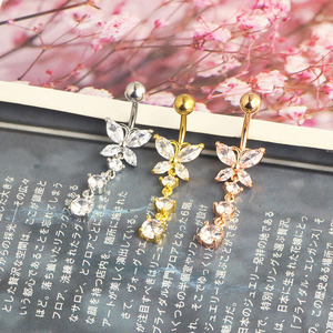 Toptan göbek halkaları cz göbek piercing 3 renk ucuz fiyat 14g 10mm dangle göbek piercing bar kadınlar kız için