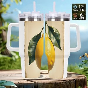 Insulated Metal Tumbler 40oz With Lemon Design Stainless Steel Modern Car <b>Thermos</b> Sports Travel Mug - Product Image 1