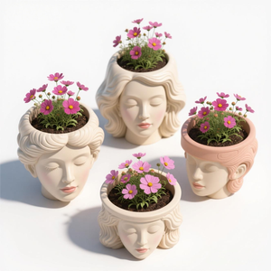 แจกันเรซิ่นแบบกำหนดเอง: งานปั้นศีรษะผู้หญิงอเมริกันแบบ 3 มิติ พร้อมการลง<span class=keywords><strong>ส</strong></span>ีด้วยมือ ของตกแต่งบ้านสมัยใหม่และดอกไม้ศิลปะ - Product Image 2