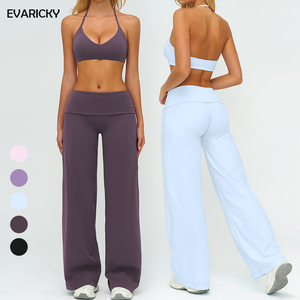 Ensemble de <span class=keywords><strong>yoga</strong></span> 2 pièces Evaricky avec logo personnalisé, haute élasticité, vêtements de sport de fitness, pantalon de course ample, soutien-gorge de sport à col halter - Product Image 1