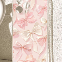 Coque de téléphone portable en TPU souple transparente avec nœud papillon rose et blanc imprimé de luxe pour iPhone 11 12 13 14 15 16 17 Pro Max Air