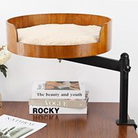 Lit de bureau pour chat - 360 °   Hamac rotatif et réglable en bois avec tapis pour animaux lavable, gain de place pour le bureau à domicile/les bureaux d'ordinateur