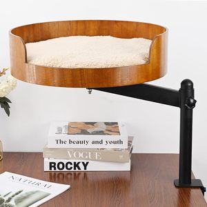 Cama de Escritorio para Gatos - 360 °   Hamaca Giratoria y Ajustable de Madera con Tapete Lavable para Mascotas, Ahorra Espacio para Oficina en Casa/Escritorios de Computadora - Product Image 6