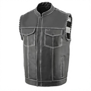 Gilet en cuir pour homme, col mandarin, respirant, style motard, avec poches, pour l'hiver - Product Image 2