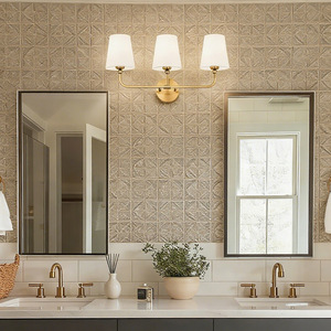 Modern <b>Wall</b> Lamp 3-<b>Light</b> E26 Led Copper Body White Shade <b>Wall</b>-Mounted Bathroom Bedroom Lighting - Product Image 4