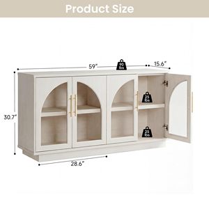 Dropshipping Contemporary Freestanding Storage Organizer <strong>Cupboard</strong> White Arched Cabinet Display Shelves Entryway - Product Image 6
