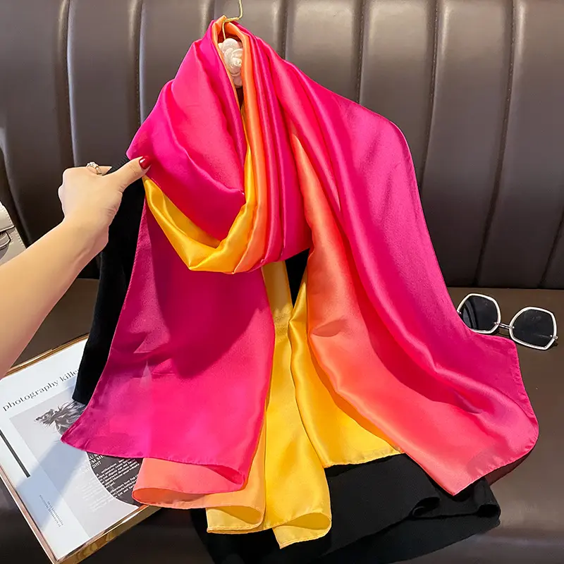 Foulard Long et doux en soie pour femmes musulmanes, hijab de tête en soie Ombre, impression de couleur dégradée, foulard imprimé en soie, châles, offre spéciale