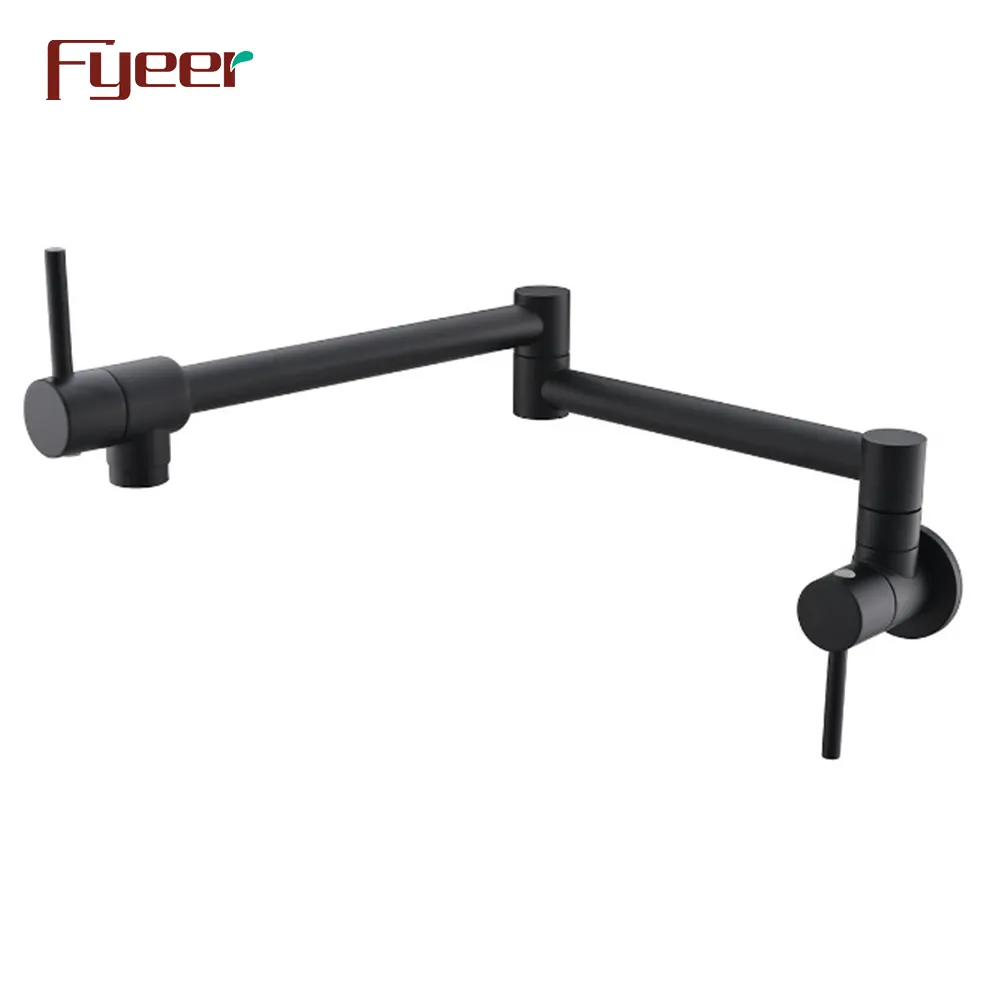 Fyeer Wall Mounted Black Folding Kitchen Pot Filler Faucet with Double Joint Swing Arm