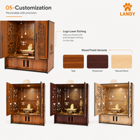 Moderno Mandir de Madera para Pooja, Elegante Soporte de Pared para Dios con Armarios para Decoración Profesional de Interiores y Jardines