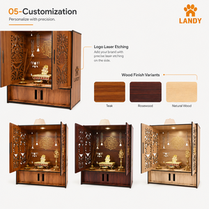 Moderno Mandir in Legno per Pooja, Elegante Supporto da Parete per Divinità con Armadietti per Arredamento Interno e <span class=keywords><strong>Giardino</strong></span> Professionale - Product Image 4