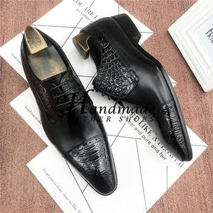 Chaussures Derby en cuir - Chaussures habillées formelles à bout pointu pour hommes - Style anglais à lacets motif crocodile - Meilleures chaussures de mariage pour témoin - Product Image 5