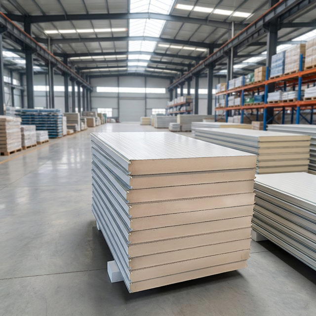 Waterproof PU Rigid Foam Sandwich Panels for Refrigeration, Used in Cleanrooms, Warehouses and Workshops, Made of Steel.