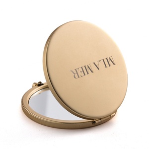 Brand Name Engraved Laser Logo Electroplating Gold Round Shape <b>Double</b> <b>Side</b> <b>Mirror</b> - Product Image 6