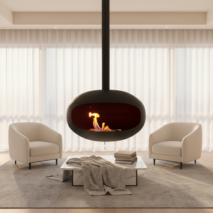 Cheminée suspendue de luxe au bioéthanol, montage au plafond, foyer à feu véritable, chauffage éco-responsable pour hall d'hôtel - Product Image 4